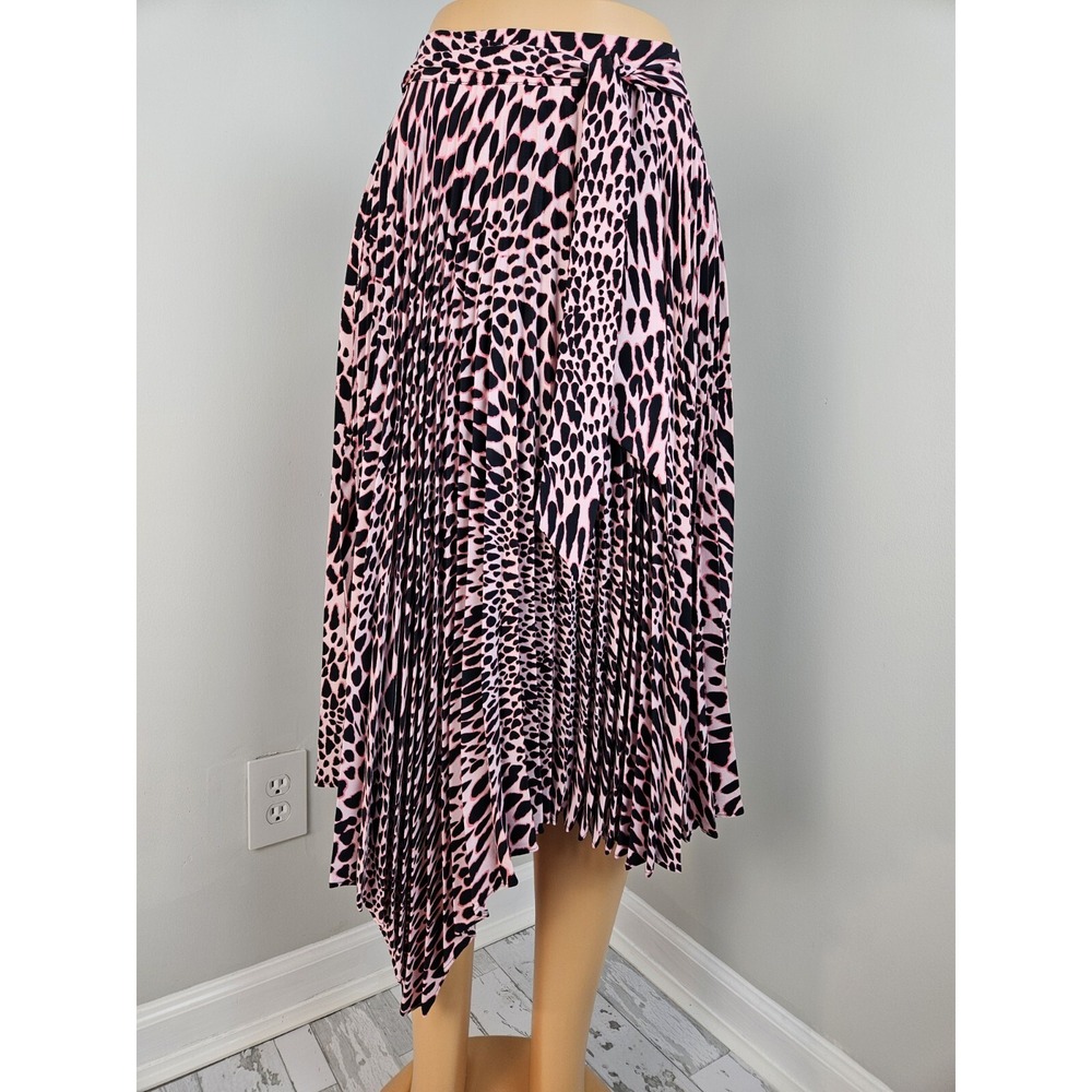 Topshop Pink Black Leopard Print Pleated Asymmetric Midi Skirt US 4